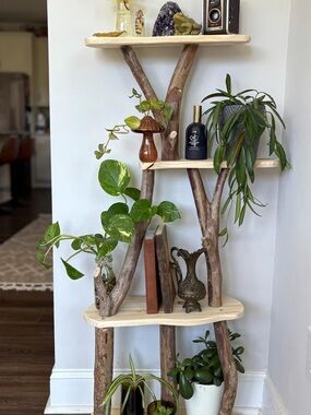 ✨🪾Handmade plant fairy decor shelf — Rustic Wood Wall Shelf - raw Natural wood
